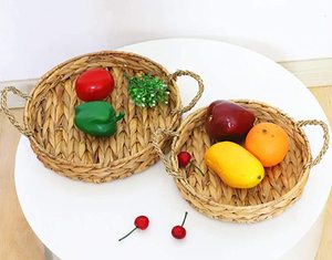 Juego de 2 bandejas de ratán para servir Diseño tejido Premium Acabado natural Perfecto para servir té, café y comida - Product Image 2