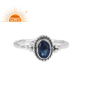 Anillo de piedras preciosas de corindón azul Natural para niña, joyería de plata de ley 925, sortija de plata oxidada, joyería - Product Image 1