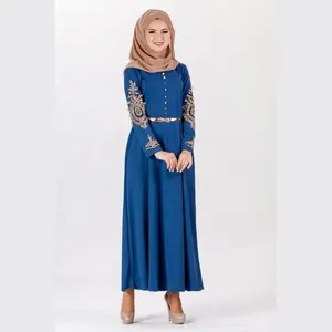AJM 'ın 2020 son kraliyet mavi Abaya dantel çalışma kat uzunluk akşam elbise tarzı ve yeni sıcak satış müslüman kadınlar basit burka