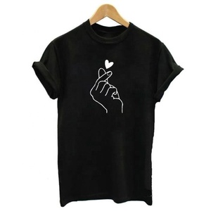 เสื้อยืดแขนสั้นผู้หญิง,เสื้อยืดลายกราฟฟิคของเด็กผู้หญิงผ้าฝ้ายสีดำเข้ารูปผู้ขายจำนวนมาก - Product Image 5