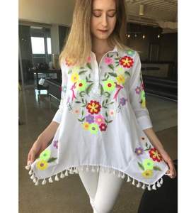 Túnica bordada Floral Multicolor para mujer, vestido de diseñador étnico Vintage - Product Image 2