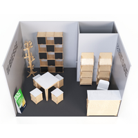 Stand d'exposition modulaire Esposit, personnalisable, en bois, incurvé, rectangulaire, carré, pour salon professionnel, modèle SHE-049-001