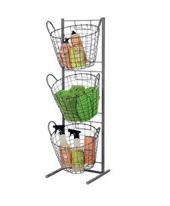 Articles de cuisine Argent Noir 3 Niveaux Détachable En Métal Fixé Au Mur de Fil Suspendu Légumes Fruits Paniers De Rangement