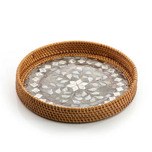 Plateau de service en rotin avec perles, mère ronde Unique en rotin décoration de la maison au Vietnam, vente en gros, - Product Image 1