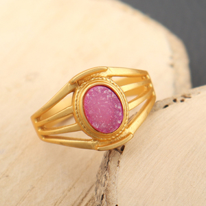 Glamorous look ovalado Rosa azúcar druzy anillo de compromiso de lujo chapado en oro opaco conjunto de collar anillo de diseñador Anillos de Compromiso de promesa - Product Image 5