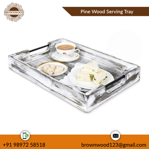 Bandeja de servicio de madera de pino con asas de metal Venta caliente Calidad superior para hoteles Restaurante Cocina Uso Proveedor mayorista - Product Image 2