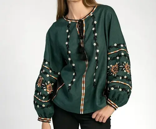 Ukrainian blouses women plus size hand embroidered long sleeves blouse tops