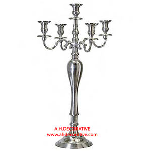 Centros de mesa de candelabro de plata para decoraciones de boda, portavelas de aluminio con acabado alto brillante, 5 brazos, para suelo - Product Image 1