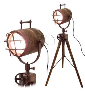 Lámpara de Pie Vintage Náutica de Cobre, Lámpara de Pie con Trípode, Lámpara de Pie de Diseño con Base de Madera, Decoración de Oficina - Product Image 4