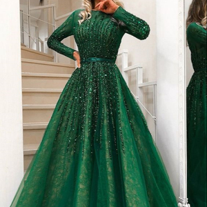 Vestido elegante de seda y lino de diseñador, elegante bordado a mano para bodas y fiestas - Product Image 1