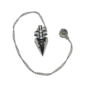 Get Online Om Carved Silver Brass Pendulums : Om Carved Silver Brass Pendulums for Sale - Product Image 1