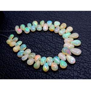 Cuentas de ópalo etíope natural hechas a mano, forma de pera plana lisa, hebras blancas de 6 pulgadas para uso en joyería, Material de piedra - Product Image 2