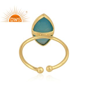 แหวนแต่งงานประดับพลอยอะควาแคลซิโดนีทรงมาร์คีส์ ตัวเรือนเงินแท้ 925 ชุบทอง - Product Image 3