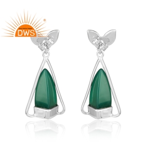 Longing Green Onyx Gemstone Earring White Rhodium Plated 925 Silver Fish Tale Designer Earrings Supplier Jewelry - Product Image 3