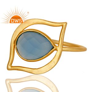 Art Deco Style 18k Gold <b>Plated</b> Sterling <b>Silver</b> Ring Blue Chalcedony Ring Gemstone Jewelry Suppliers Classic Collection - Product Image 2