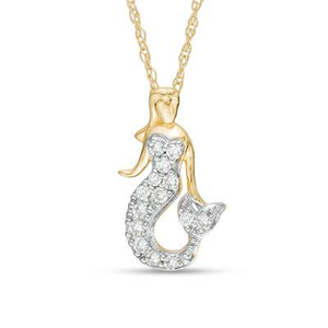 Colgante de Sirena de Oro Amarillo de 10K de Alta Calidad con Diamante Redondo Natural, Hermoso Adorno con Incrustaciones para Aniversario Infantil - Product Image 1