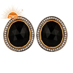 Boucles d'oreilles à facettes en pierre précieuse, en Onyx noir naturel, plaqué or 14k, 925 bijoux Sterling, vente en gros - Product Image 1