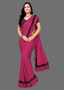 Saree de diseñador de estilo indio con volantes, Ropa de señora de bajo precio - Product Image 2