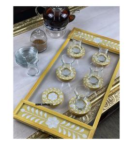 MOTHER OF PEARL WOOD CRAFT ถาดรองแก้วอะคริลิค,ถาดรองแก้วจานและจาน EID DECOR ถาดของขวัญตกแต่งบ้านสุดหรูถาดรอมฎอน - Product Image 1