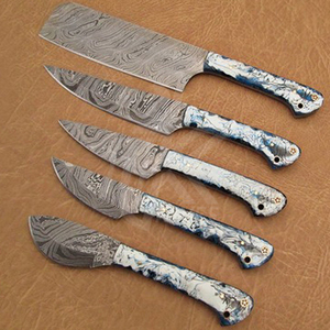 Sizzling-Juego de cuchillos de cocina profesional, hoja fija de acero de Damasco, hecho a mano, con mango de resina, 5 uds. - Product Image 4