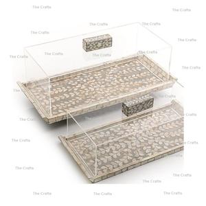 Plateau de service en métal doré avec couvercle en acrylique, différentes tailles, accessoires d'hôtel, plateau de service à Dessert - Product Image 5