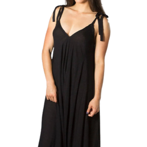 Nuevo Mono de Tela de Rayón 100% Negro Sólido para Mujer, Sin Mangas, Verano, Elegante, para Fiesta, Cuello en V, Mono de Una Pieza - Product Image 1