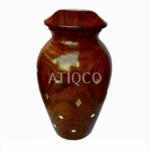 Urne de crémation Art déco élégante en bois de haute qualité avec incrustation de points en laiton Stockage commémoratif pour les cendres humaines lors des funérailles - Product Image 6