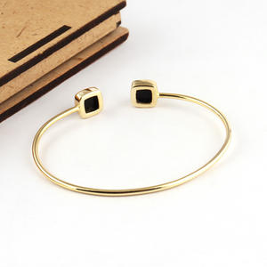 Prix abordable bijoux à facettes noir onyx double pierre bracelet réglable plaqué or manchette ouverte bracelet bracelet cadeau bijoux - Product Image 3