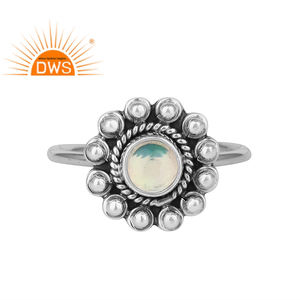 Handmade Flower Design Gemstone Ring Jewelry 925 Oxidized Ethiopian Opal Sterling Silver Ring Jewellery Wholesaler - Product Image 1