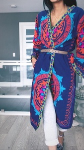 Vêtement de plage en coton 100% pour femmes, style vintage bleu, kimono à manches longues, dentelle brodée bohème chic, dernière collection - Product Image 5