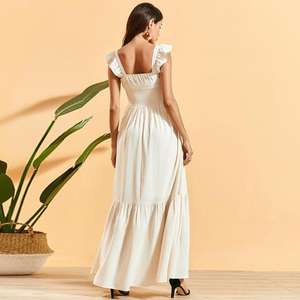 Vestido largo bordado sin mangas con cuello cuadrado, elegante - Product Image 4