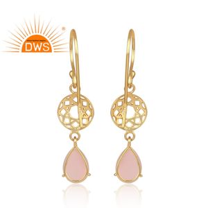 Nouveauté 2026 Boucles d'oreilles pendantes en argent sterling avec pierre précieuse naturelle Calcédoine rose pour femme Fabricant de bijoux - Product Image 3