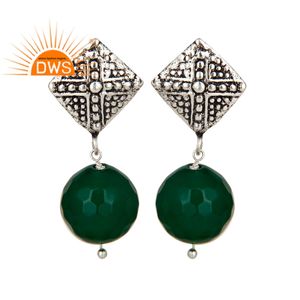 Boucles d'oreilles en pierre précieuse verte Onyx, boucles d'oreilles, bijoux en argent Sterling 925, vente en gros - Product Image 1