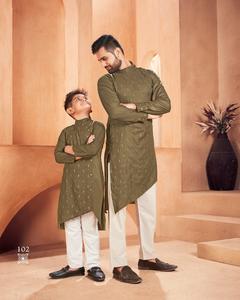 Pyjama en coton vert, père et fils, Combo Kurta, nouvelle collection - Product Image 3