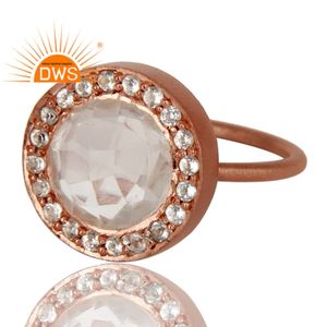Anillo de Plata de Ley 925 con Cristal Blanco y Topacio, Anillo de Piedras Preciosas Chapado en Oro Rosa de 18k, Joyería de Diseñador al por Mayor - Product Image 2