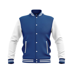 Veste universitaire personnalisée bleu marine et blanc, corps en laine, manches en cuir véritable, veste de baseball style Letterman - Product Image 1