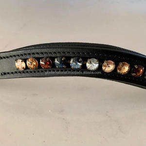 สายรัดคิ้วม้าหนังอังกฤษนุ่ม,ช่องเปล่าคริสตัลที่สวยงาม8มม. ในทองคำและบุษราคัมดีไซน์ตามสั่ง - Product Image 3