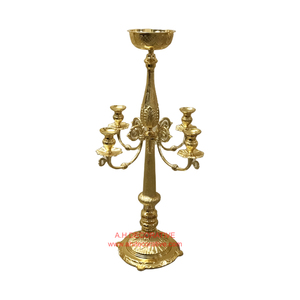 Embossed Long Stem <b>Candelabra</b> 4 Arms with Flower Bowl for Wedding Centerpieces Elegant Gold Antique Embossed Handmade <b>Candelabra</b> - Product Image 2