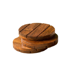 Sous-verres en bois de qualité supérieure, couleur marron, forme ronde, ensemble de sous-verres pour tasses et mugs, pour la cuisine et la maison - Product Image 1