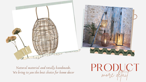 Vente en gros de lanterne amicale en rotin naturel en osier lanterne Boho intérieur extérieur bougeoir lanterne de table - Product Image 3