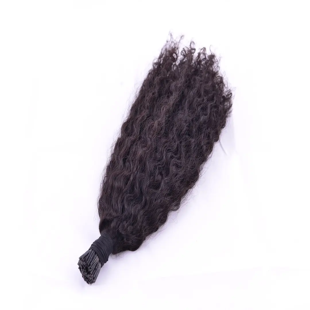 Cutícula alineada i tips, cabello humano Natural rizado apretado 12A, sin caída, microanillos enredados, cabello marrón y negro
