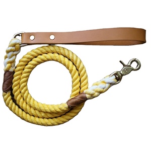 Correa de perro de algodón natural degradado con mango de cuero y gancho de presión de latón para perros pequeños, medianos y grandes para entrenamiento - Product Image 1