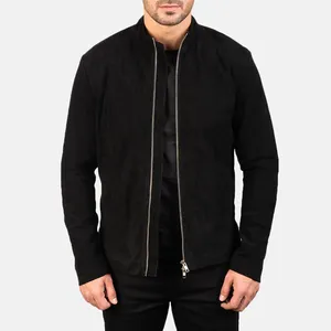 Jaqueta de couro para homens, jaqueta de couro preta da moda de camurça