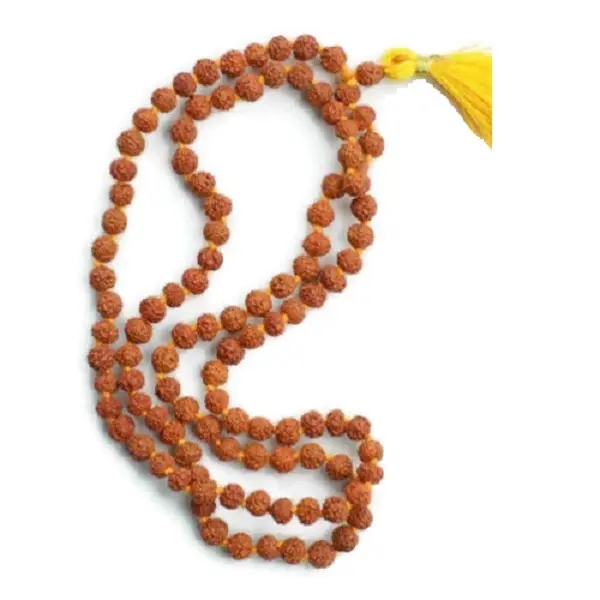 Collana di mala con perline rudraksha tradizionale all'ingrosso 5 mukhi 108 perline 8-9mm per yoga di preghiera indù di meditazione