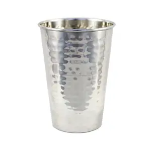 반짝이는 광택 마감 원형 망치 디자인 수제 스테인레스 스틸 시트 텀블러 음주를위한 정품 품질