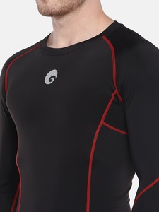 T-shirt manches longues et col rond pour homme, haut de couleur noire unie, avec compression, séchage rapide, fitness, avec matériau de haute qualité - Product Image 2