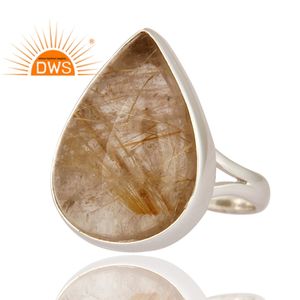 Solid 925 Silver Designer <b>Chunky</b> <b>Ring</b> Manufacturer Golden Rutile <b>Ring</b> Gemstone <b>Rings</b> Jewelry Classic Collection - Product Image 2