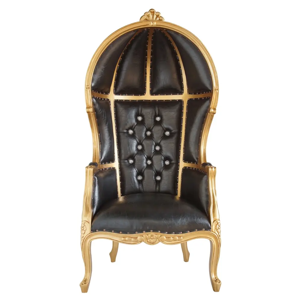 Chaise Trône en Bois Massif avec Coussin Rembourré Noir Reproduction Antique Française Or pour Événements de Mariage Hôtels 30-45 Jours