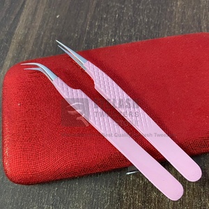 Pince à épiler professionnelle d'extension de cils rose clair poignée en diamant durable cils incurvés droits en acier inoxydable pointus privé - Product Image 6
