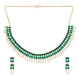 Banhado A ouro Verde Cristal Faux Pérola Nupcial Do Casamento Indiano de Bollywood Gargantilha Colar Dangle Brinco set Jóias